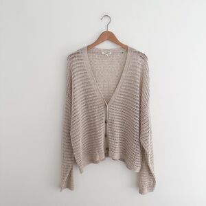 Max Studio Open Knit Linen Blend Cardigan Lightweight Boho Sweater Size XL